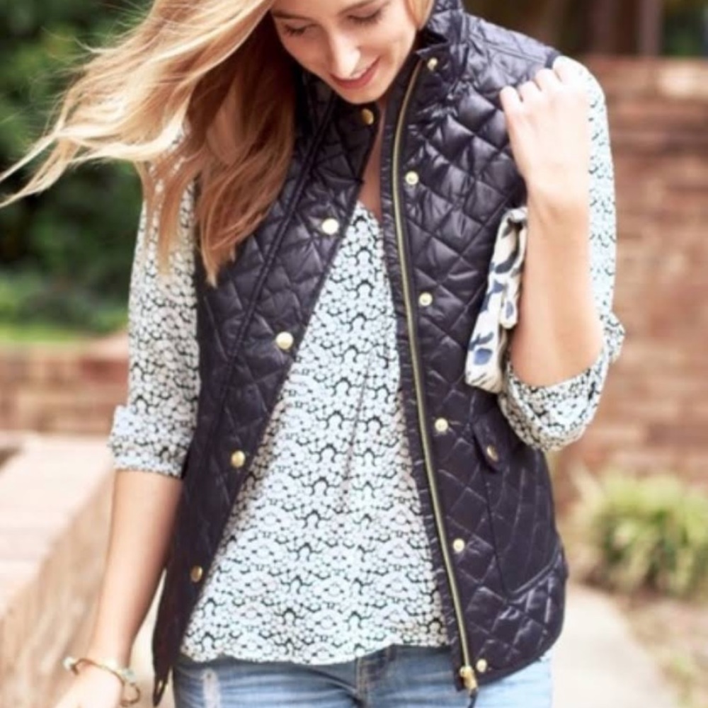 J. Crew Navy Quilted Puffer Vest